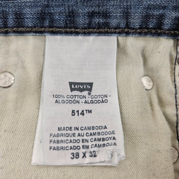 Levis 514 Denim Shorts Womens 38 Blue Distressed Cut Off Raw Hem Classic Jean - Picture 4 of 16